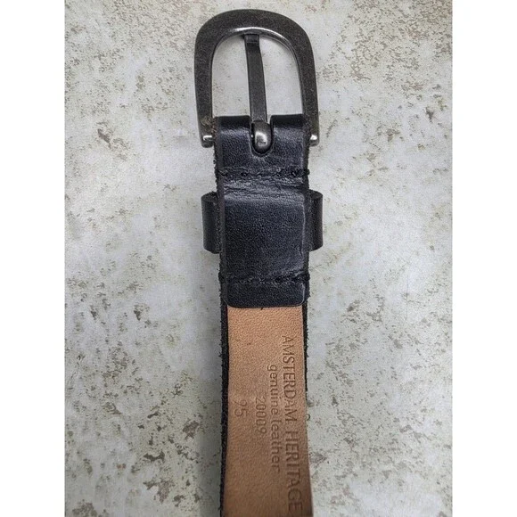 Amsterdam Heritage Brown Leather Belt Western Cowboy Work Sliver Tone Buckle 38 - Picture 5 of 7